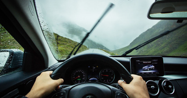 A drivers view of the mountain road