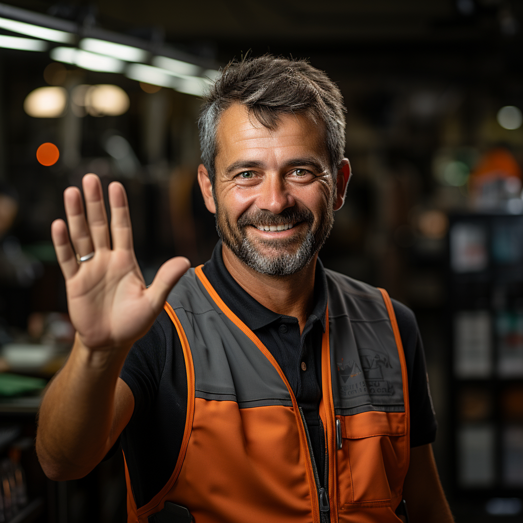 Color image of business owner, greeting a visitor to AGSNW auto glass repair shop