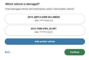 Image of the USAA Insurance website listing the client's vehicles