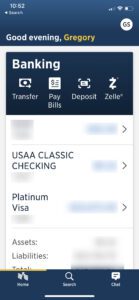 Image from USAA insurance app showing the home screen